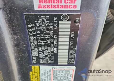 2007 Toyota Camry Ce z USA, uszkodzony, nr VIN 4T4BE46K07R003091